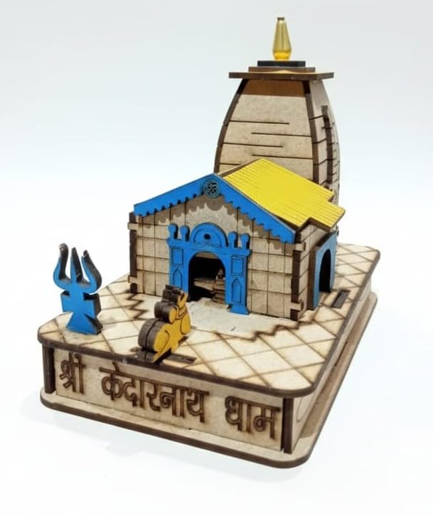 Festive Passion Wooden Shri Kedarnath Dham 3D Temple Model, Handcrafted Miniature Mandir, Spiritual Home Decor, Baba Kedarnath Temple Replica, Car Dashboard, Home & Office, Gift Item