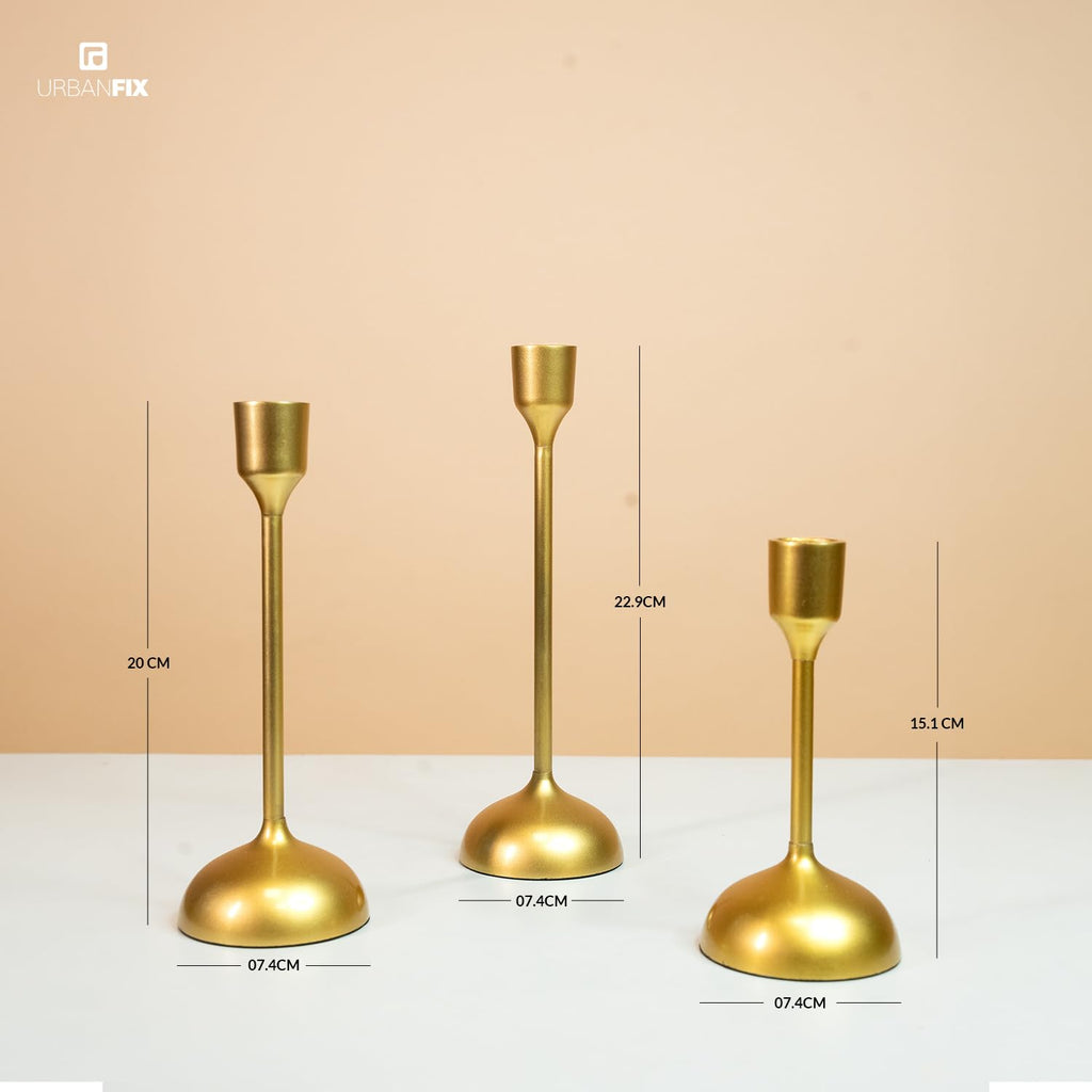 UrbanFix Metal Royal Candle Holders for Tapered Candles, (Pack of 3, Golden), Christmas Candle Holder, Tealight Holder, Best Gift for Christmas Decor, Christmas Decoration, Dining Table