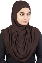MyBatua Women's 2-Piece Al-Amira Hijab with Under Scarf/Cap/Bonnet in Soft Viscose Jersey, Ready to Wear HJ-129 (Brown), Female