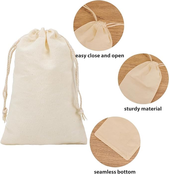 Cotton Drawstring Bags Small Reusable Muslin Bag Sachet Bag for Party Wedding Storage Home Supplies,8 PCS 7x10 Inches.