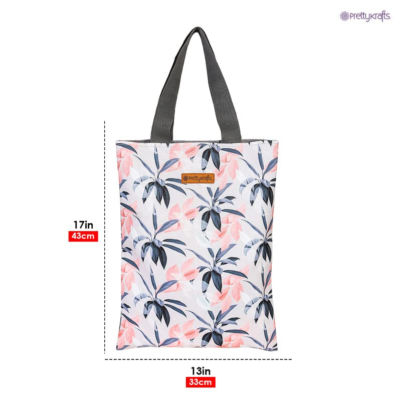 PrettyKrafts Tote Bags Cotton Shopping Bags with Shoulder Length Handles, Grocery Shopping Cloth Bags, Reusable, Washable Tote Bag for Women, Teacher, Mother as Gifts, Grey Peach
