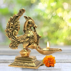 KridayKraft annapakshi deepam Set of 2 pca Metal Handmade with Curved Oil Lamp Antique Peacock Deepak for Home Decor Temple Puja Office Counter Diwali Decoration Festival Gift (Light)