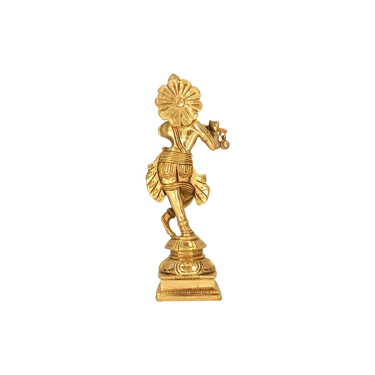 SVARUP Brass Krishna Murti Playing Flute in Gold Color Height 6 Inch