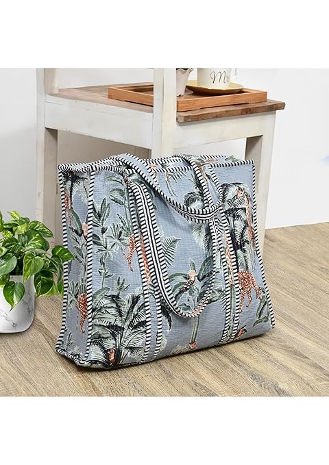 Yda fashion Quilted Cotton Tote Bag for Women & Men, 3 Layer Shopping Bag, Printed Reusable Grocery Tote, Lightweight Multipurpose Shoulder Handbag for Daily Use