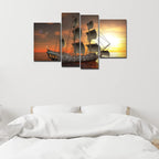 VIBECRAFTS Beautiful Sailing Boat 4 Pieces Canvas Wall Painting Fitted With Wooden Frame For Home | Office | Living Room | Gifts (PTVC4Pcs2_14502N)