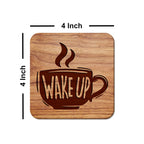 Artvibes Printed MDF Wooden Coasters for Home and Kitchen | Dining Table Decor | Square Coasters | Kitchen Decorative Items | Table Decoration | Home Decor (Set of 6 | 4x4 Inch)(Coffee Quote) TC_2015