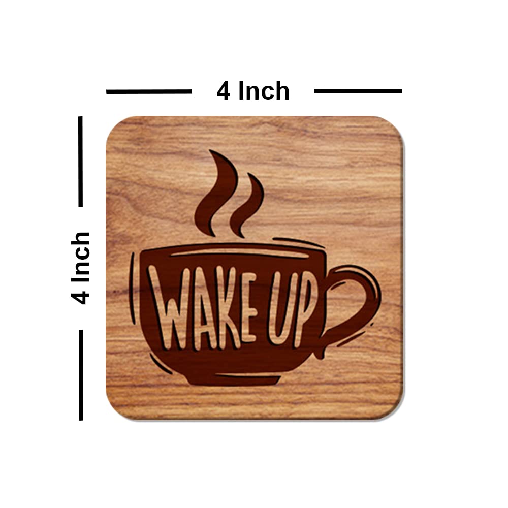 Artvibes Printed MDF Wooden Coasters for Home and Kitchen | Dining Table Decor | Square Coasters | Kitchen Decorative Items | Table Decoration | Home Decor (Set of 6 | 4x4 Inch)(Coffee Quote) TC_2015