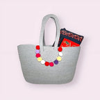 BEAUTIFUL HOMMIES Attractive Hand Bag |large Tote Bag |Summer Bag | Bucket Bag | Basket Bag | Bamboo Tote | Beach Bags for Women|Boho Bag|Handbag |Jute Bag |Handmade Bag (GREY POM POM)