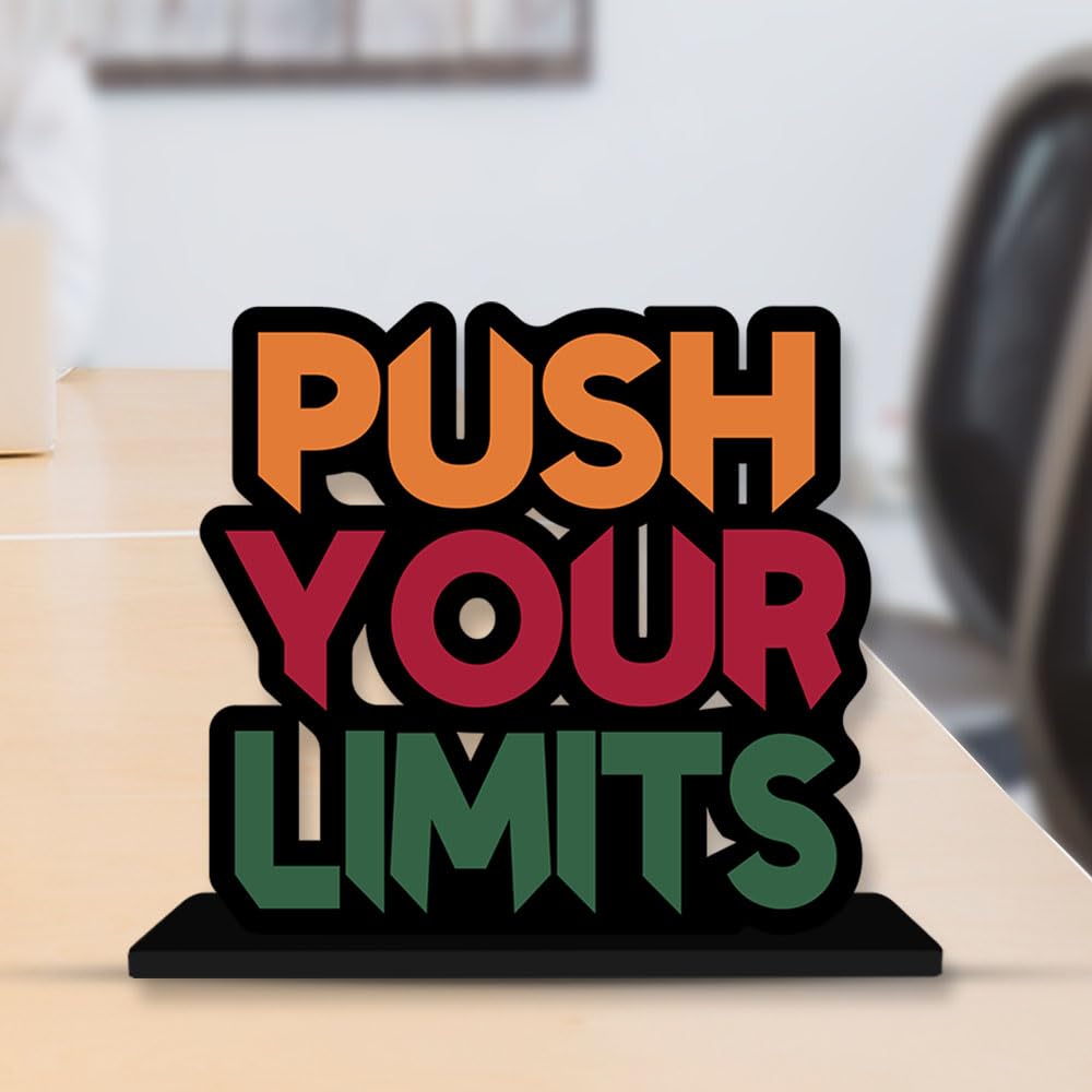 Artvibes Wooden Idols and Figurine Push Your Limit Quotes Table Decoration for Office Desk|Home Decor Item|Living Room|Modern Art Wood Showpiece Gift Items(Sp_1119N)