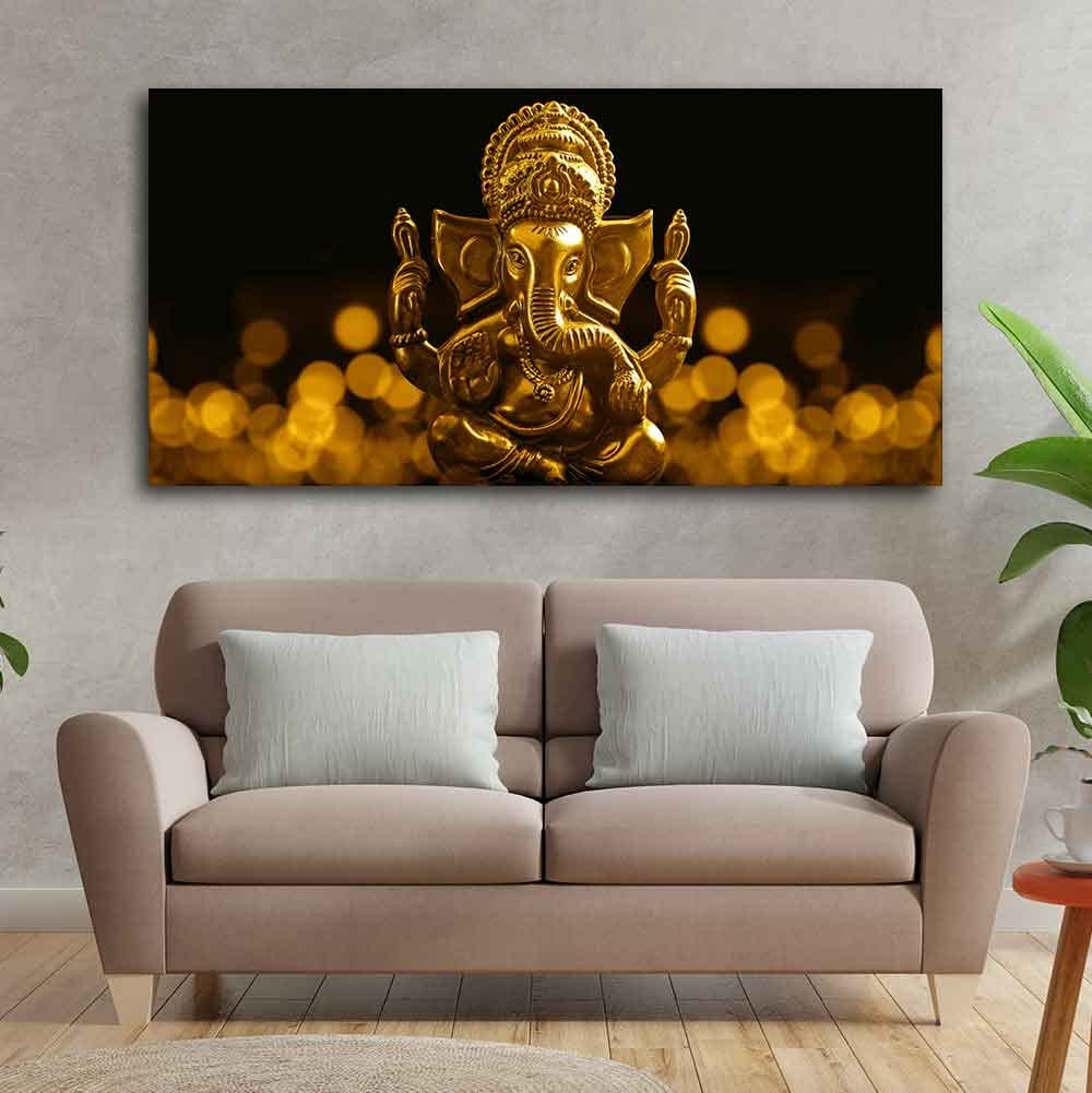 VIBECRAFTS Golden Ganesha Premium Canvas Wall Painting With Frame for Living Room Drawing Room Home|Office|Gift (PTVCH_2230)