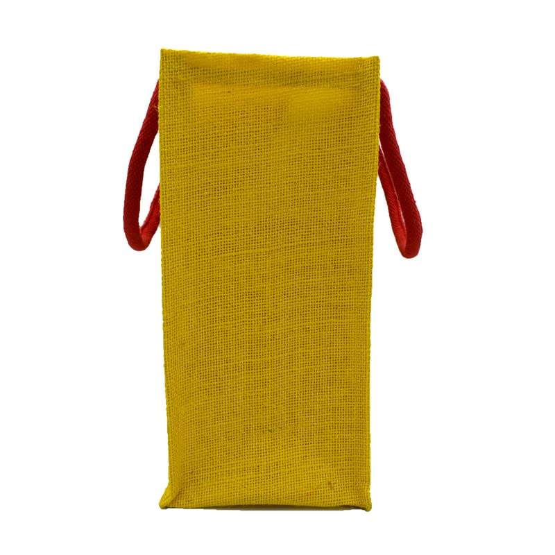 JUTEKA Unisex-Adult Red And Yellow Leave Printed Jute Bag For Lunch, Office, Grocery, Picnic, Tiffin, Shopping Hand Bag With Padded Cotton Handles