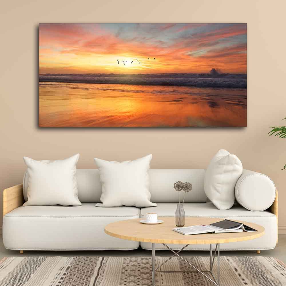 VIBECRAFTS Canvas Paintings for Living Room Drawing Room Sunset Canvas Wall Painting Fitted With Wooden Frame for Home | Office | Gift (PTVCH_2419)