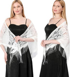 Alexvyan Floral Design Triangle Lace Stole and Wraps for Evening Dresses with Tassels for Evening Party Mesh Wedding Shawls for Summer
