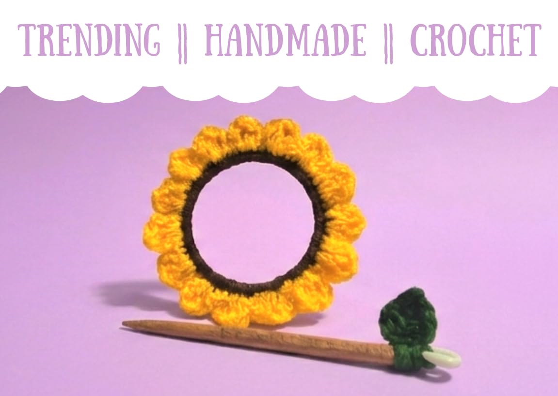 Handmade Crochet Sunflower Hair Bun Holder with Wooden Stick Pin, Yellow Floral Hair Accessory