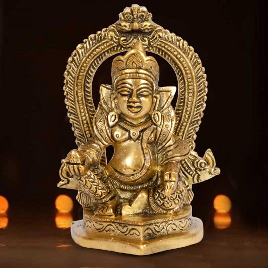 ARTVARKO Brass Lord of Treasure Wealth Maharaj Kuber Laxmi Murti Statue for Maha Dosh Nivaran Prosperity Home Décor 4.5 Inch