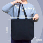 Plain Natural/Black Horizontal Cotton Canvas Tote Bag Zip & Inner Pocket