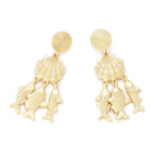 FTK® Conch Shell & Fish Pendant Earrings – Ocean-Inspired Metal Jewelry