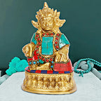 ARTVARKO Lord Kuber Maharaj Murti Brass Gemstone Handwork Treasure Wealth Kubera for Dosh Nivaran Prosperity Money Gift Height 6 Inches