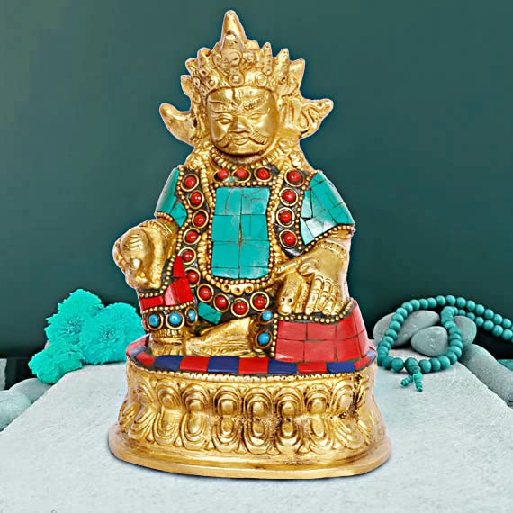 ARTVARKO Lord Kuber Maharaj Murti Brass Gemstone Handwork Treasure Wealth Kubera for Dosh Nivaran Prosperity Money Gift Height 6 Inches