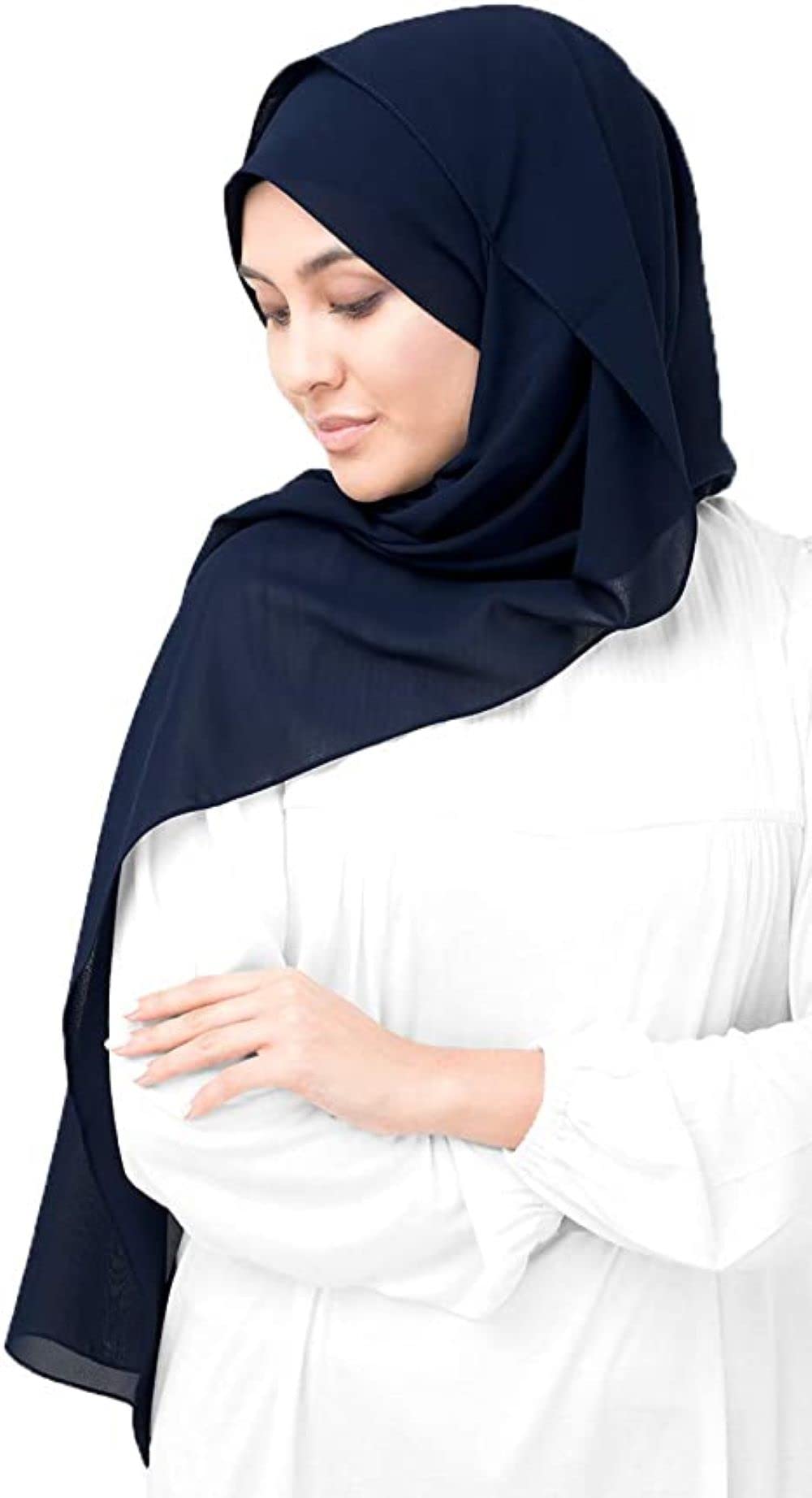 ICW Georgette Stripe Scarf Stoles For Women (Malaysian Georgette Fabric) (Blue), For Female