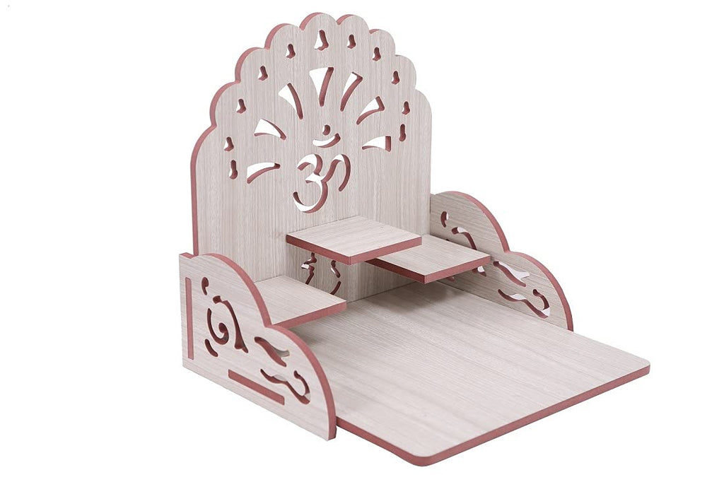WAANIBOSA Wooden Temple Small, Wall Mounted Pooja Mandir with Shelf, Brown Finish, Home Décor (Small Temple 5)
