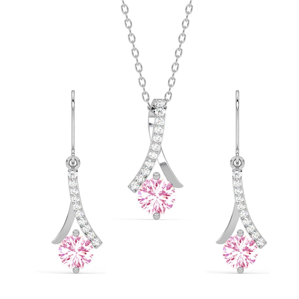 Clara 925 Silver Pink Solitaire Pendant Earring Chain Gift for Women & Girl