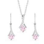 Clara 925 Silver Pink Solitaire Pendant Earring Chain Gift for Women & Girl
