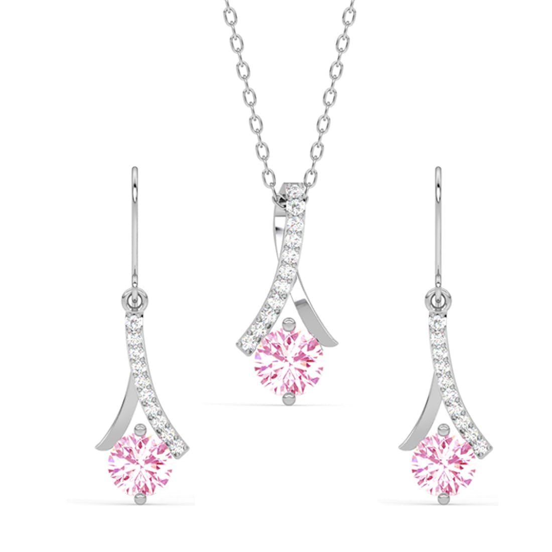 Clara 925 Silver Pink Solitaire Pendant Earring Chain Gift for Women & Girl