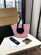 BEAUTIFUL HOMMIES Attractive Hand Bag | Large Summer Beach Boho Tote | Jute Bag | Handmade Bag - Pink-Black