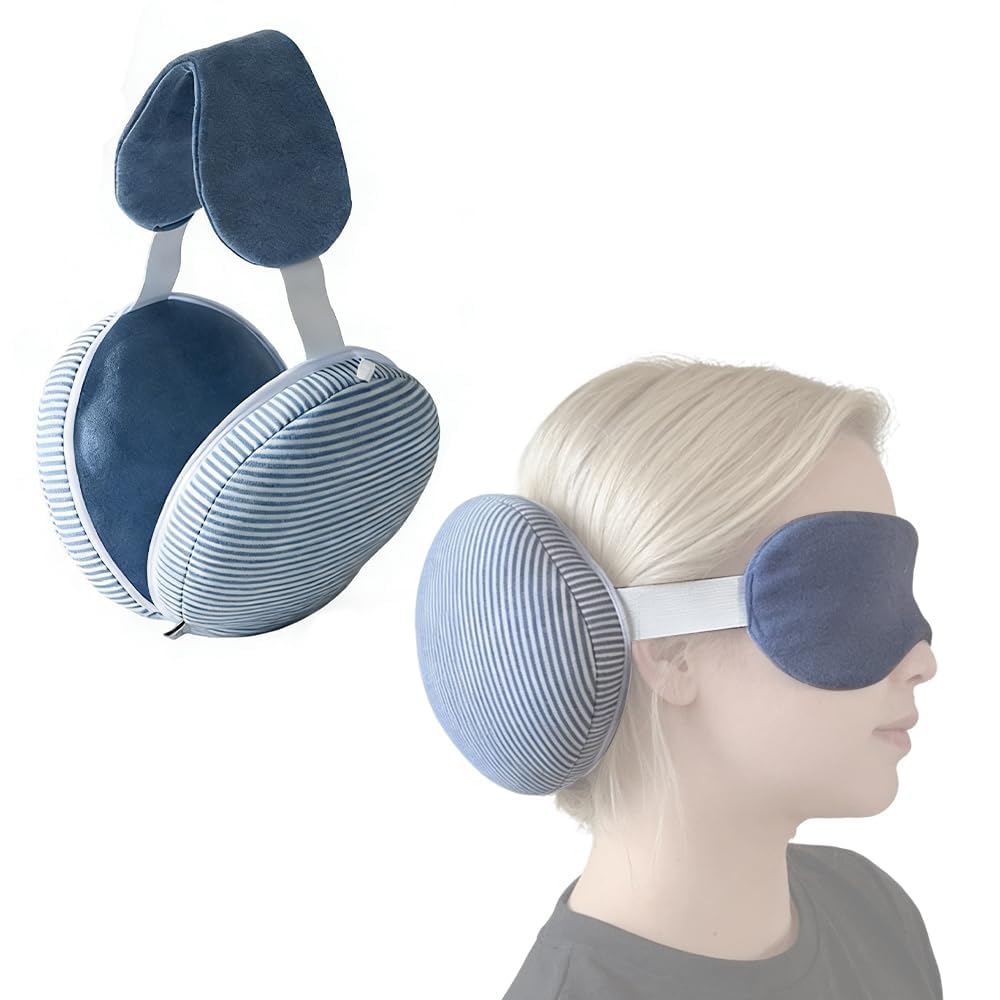 SafeCo Memory Foam Travel Neck Pillow with Eye Mask – U Shape Soft Velvet Fabric Head & Neck Support Cushion for Aeroplane, Car & Office | Portable Sleeping Pillow Set for Men & Women (Navy Blue)