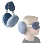 SafeCo Memory Foam Travel Neck Pillow with Eye Mask – U Shape Soft Velvet Fabric Head & Neck Support Cushion for Aeroplane, Car & Office | Portable Sleeping Pillow Set for Men & Women (Navy Blue)