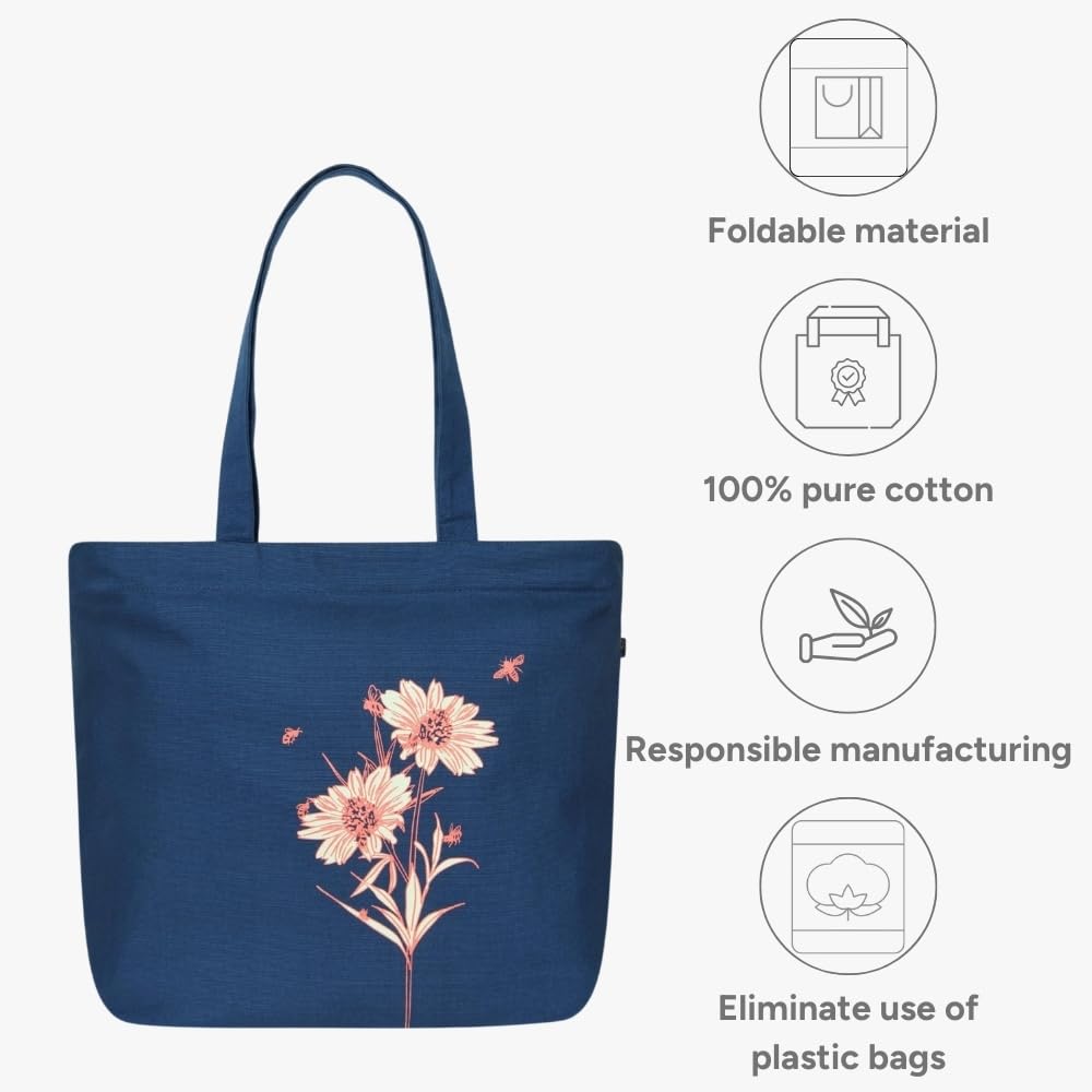 Eco Right Large Canvas Tote Bag for Women, Zipper Handbags for Women Inner Pocket for Shopping, Office & Daily Use (Pack of 2)