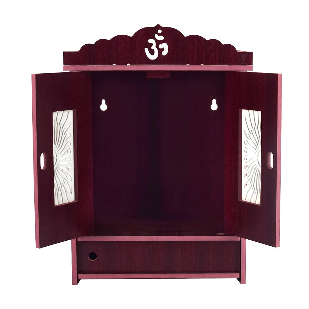 COMERT Enterprise Wooden Wall Hanging Temple for Home, Shop, and Office - Showpiece With Acrylic Design and Two Door Open (Dark Brown)