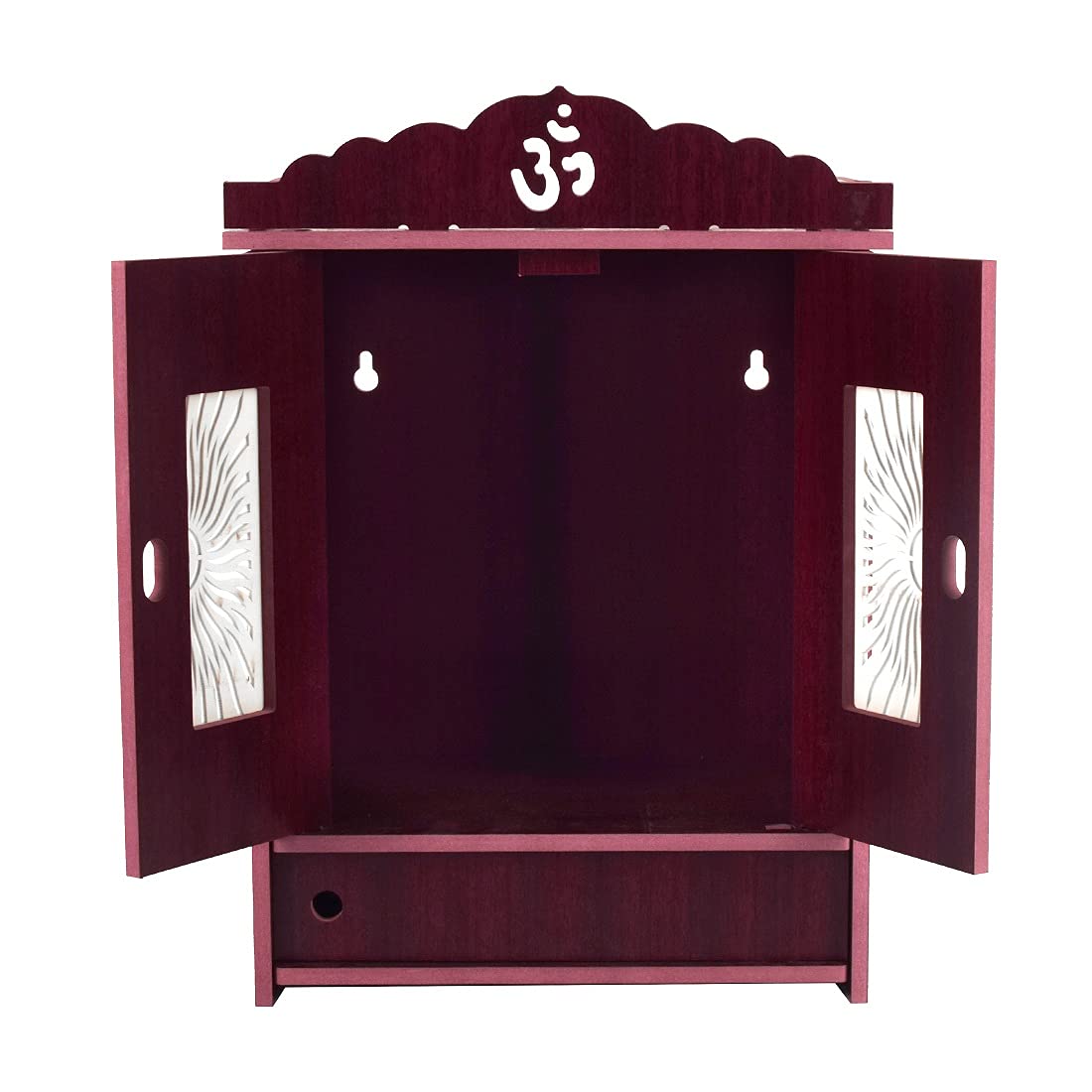 COMERT Enterprise Wooden Wall Hanging Temple for Home, Shop, and Office - Showpiece With Acrylic Design and Two Door Open (Dark Brown)