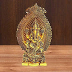 Prince Home Decor & Gifts White Metal Gold Plated Ganesh Sitting On Mouse Showpiece Idol for Home Decor and Gift Purpose