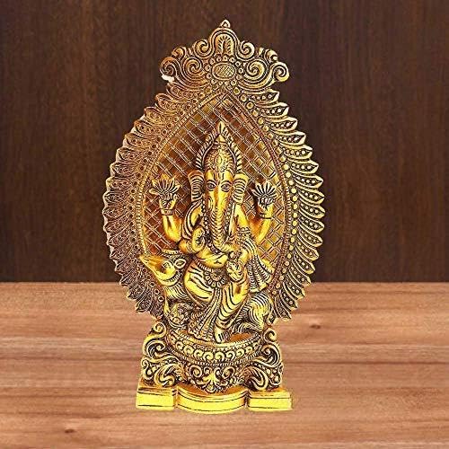 Prince Home Decor & Gifts White Metal Gold Plated Ganesh Sitting On Mouse Showpiece Idol for Home Decor and Gift Purpose