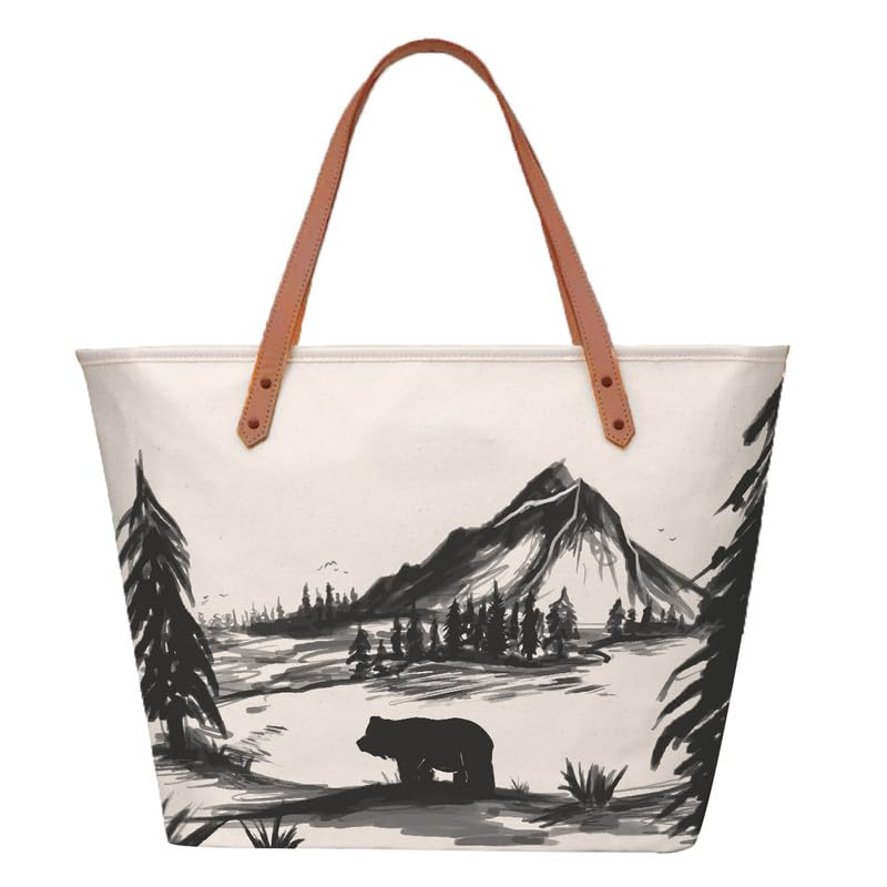 The Purple Tree Oversized Tote Bag For Women, White, 43.3 cm x 30 cm x 13 cm, Canvas with Faux Leather Handles, Zip Closure, 10 kg Capacity, Perfect for Travel, Shopping, or Gifts