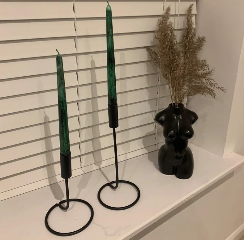 Richies Enterprises - Black Tealight Candle Holder, Candlestick Holders Taper Candle Holders - 4 Pcs Candle Stick Holders Set (2 Large + 2 Medium)