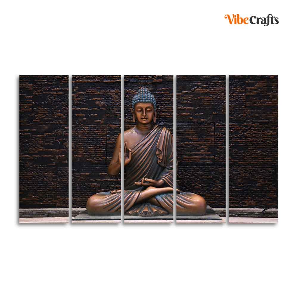VIBECRAFTS Buddha Meditating Statue Set of Five Canvas Wall Painting For Home|Office|Living Room|Gift (PTVC5Pcs4_8680)