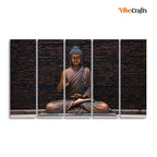 VIBECRAFTS Buddha Meditating Statue Set of Five Canvas Wall Painting For Home|Office|Living Room|Gift (PTVC5Pcs4_8680)