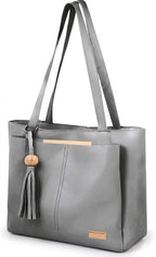 PAVILONN Women Tote Bag Ladies Handbag Shoulder Office Shopping Work Laptop PU Leather Brown Travel College Daily Use Designer Large Stylish Fashion Zipper Commuter Gift (GREY 1)
