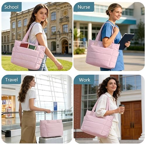 KNH MART Puffer Tote Bag for Women Quilted Nurse Bag Lightweight Work Bag for Teacher Travel Handbag with Multiple Pockets (A1)