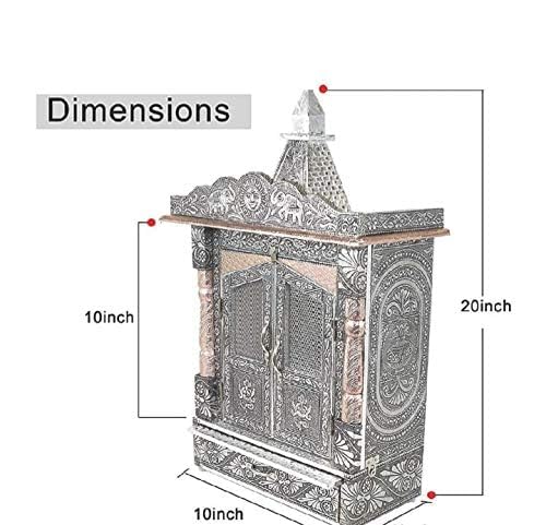 Suhanika Crafters Wooden Pooja Mandir for Home X Small Sagwan Wood Temple with Copper and Aluminum Accents Handcrafted Dev Ghar Mantapa for Home Office Prayer Room Traditional Decor Gift