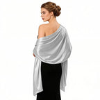 SANNIDHI Satin Stole for Women Champagne Silver Elegant 78x27inch