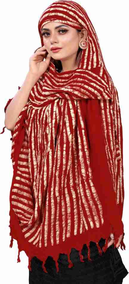 AARKRI SALES Cotton Long Scarf Cum Mask Scarves Usable for Vehicle Driver | White Printed Design | Universal Size | For Girl & Women | Sun Protection Light Weight (Lining - Red)