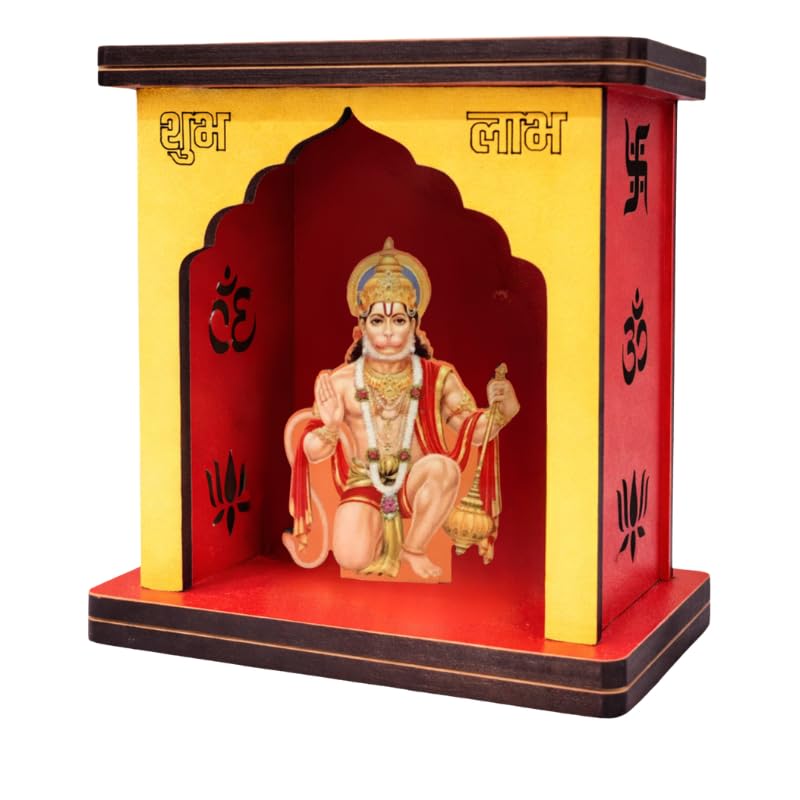 Apnatohfa Hanuman ji Mini Wooden Mandir for Car Dashboard & Home | Shubh Labh Pooja Temple | Spiritual Car Decor & Gift Item
