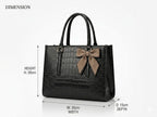 Pavilonn Women Handbag PU Leather Tote Purse Stylish Shoulder Office Bag Black Structured Croco Pattern Ladies Fashion Shopping Handbag Daily Use College Gift (BLACK)