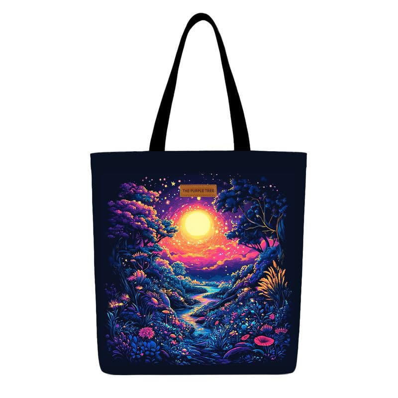 The Purple Tree Eco-Friendly Canvas Tote Bag, Sustainable, Reusable Shopping, Beach, Travel or Everyday Tote, Wide Tote Bag, Midnight Jungle