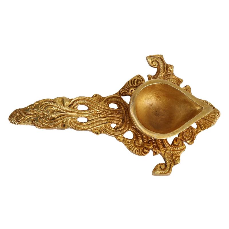 Svarup Brass Oil Diya Aarti Deepak Lamp with Long Handle: Perfect for Pooja, Camphor/Kapoor Burner, Arti Dia, Handheld Puja Jyot, and Table Mandir