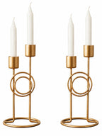 Modern Iron Double Candle Holder Set of 2 – Gold Metal Decorative Candle Stand for Home Decor, Table Centerpiece for Living Room Dining Table Bedroom (6.5 x 3.25 Inches) – Candles are not Included